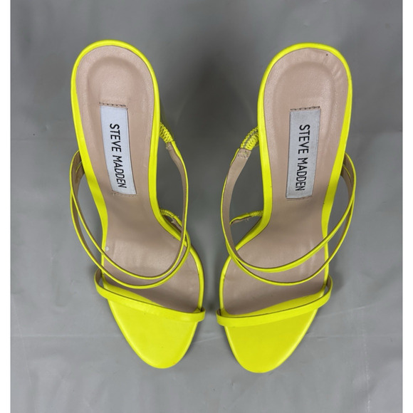 Steve Madden Radiance Strappy Heels Womens 6.5M Neon Yellow Transparent Heel - Picture 7 of 13